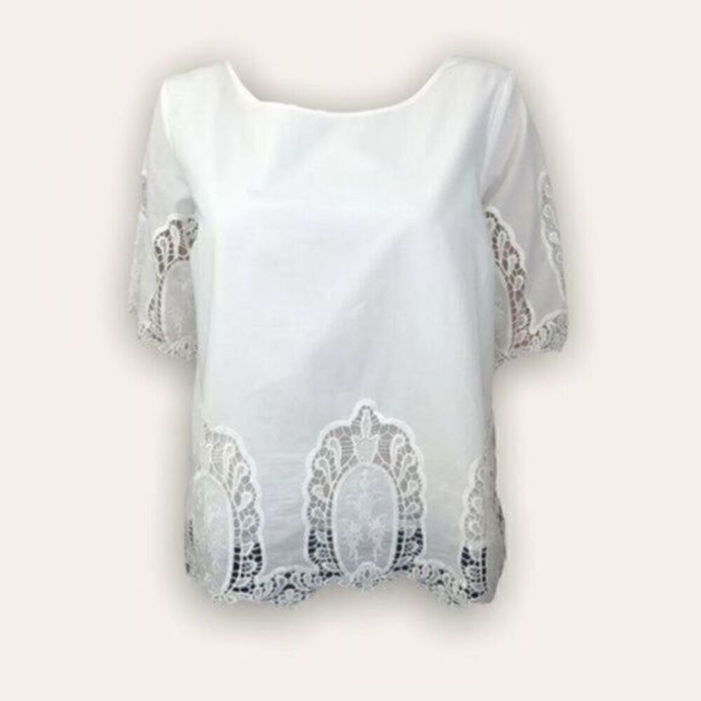 Anthropologie Sanctuary Crochet Lace Scoop Neck White Lined Blouse S